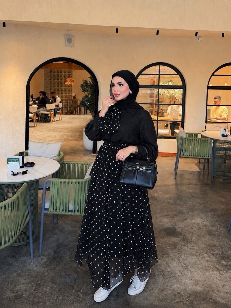 طقم فاخر قطعتين: قميص أورجانزا وتنورة شيفون منقطة من yourswomanswear yourswomanswear