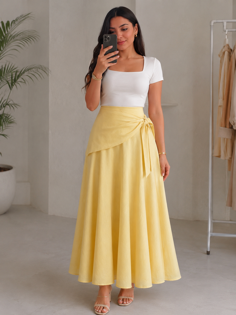تنورة ماكسي بتصميم لف مع عقدة جانبية – خصر عالي | Yours Woman's Wear yourswomanswear