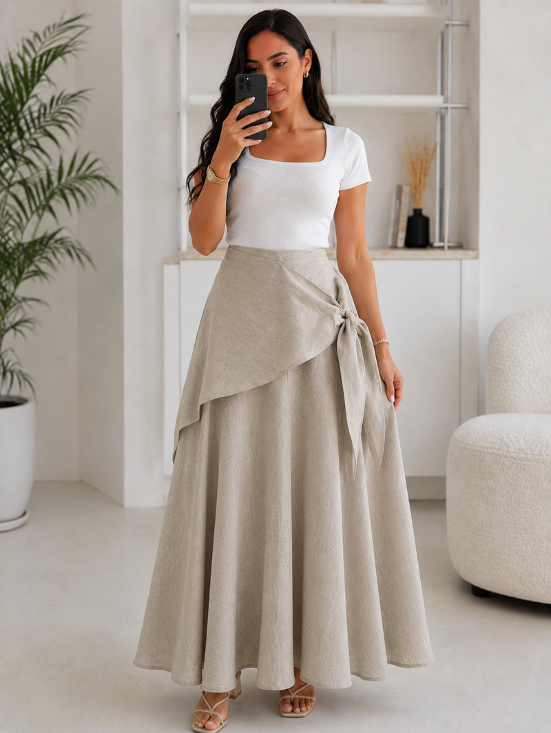 تنورة ماكسي بتصميم لف مع عقدة جانبية – خصر عالي | Yours Woman's Wear yourswomanswear