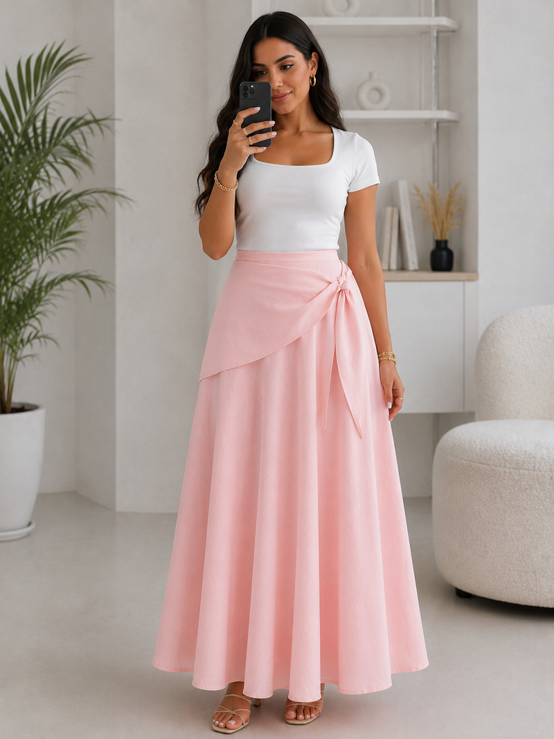 تنورة ماكسي بتصميم لف مع عقدة جانبية – خصر عالي | Yours Woman's Wear yourswomanswear