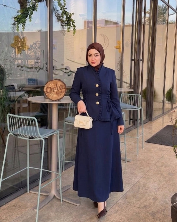 طقم "سيلين" الملكي قطعتين (جاكيت مخصر + تنورة طويلة) yourswomanswear