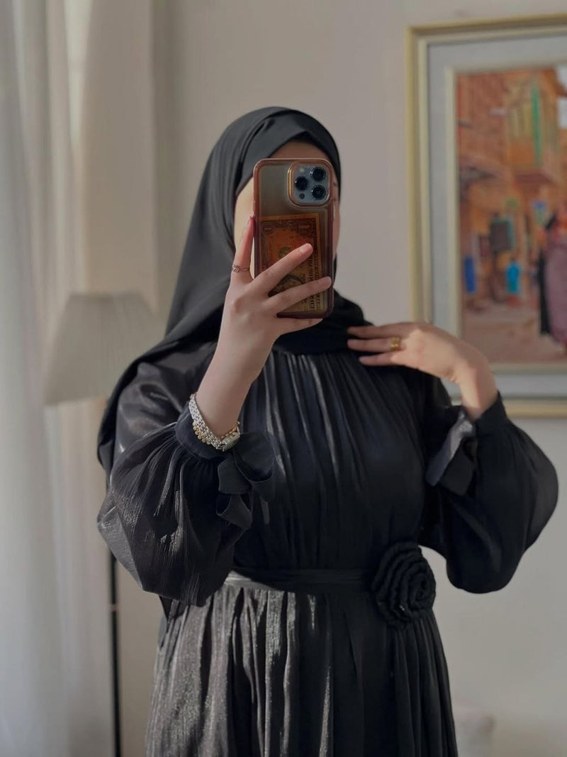 فستان "آية" ماكسي مبطن فاخر بحزام خصر وقصة محتشمة انسيابية - أزياء نسائية فاخرة ومحتشمة بالمغرب