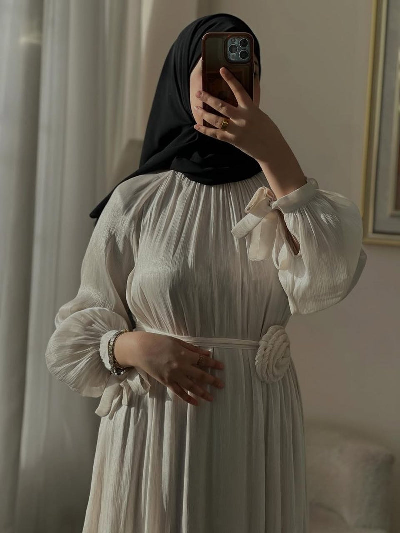فستان "آية" ماكسي مبطن فاخر بحزام خصر وقصة محتشمة انسيابية - أزياء نسائية فاخرة ومحتشمة بالمغرب