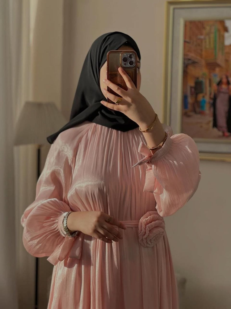 فستان "آية" ماكسي مبطن فاخر بحزام خصر وقصة محتشمة انسيابية - أزياء نسائية فاخرة ومحتشمة بالمغرب