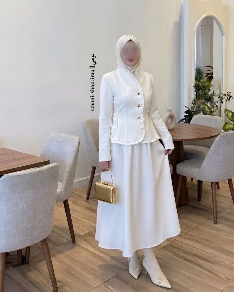 بدلة "رويال" النسائية الفاخرة بقصة بيبلوم مححدد للخصر وبنطال واسع - أزياء نسائية فاخرة ومحتشمة بالمغرب
