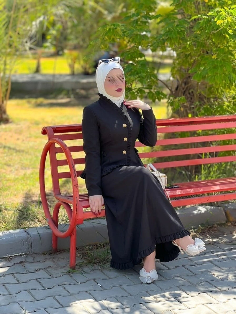 بدلة "رويال" النسائية الفاخرة بقصة بيبلوم مححدد للخصر وبنطال واسع - أزياء نسائية فاخرة ومحتشمة بالمغرب