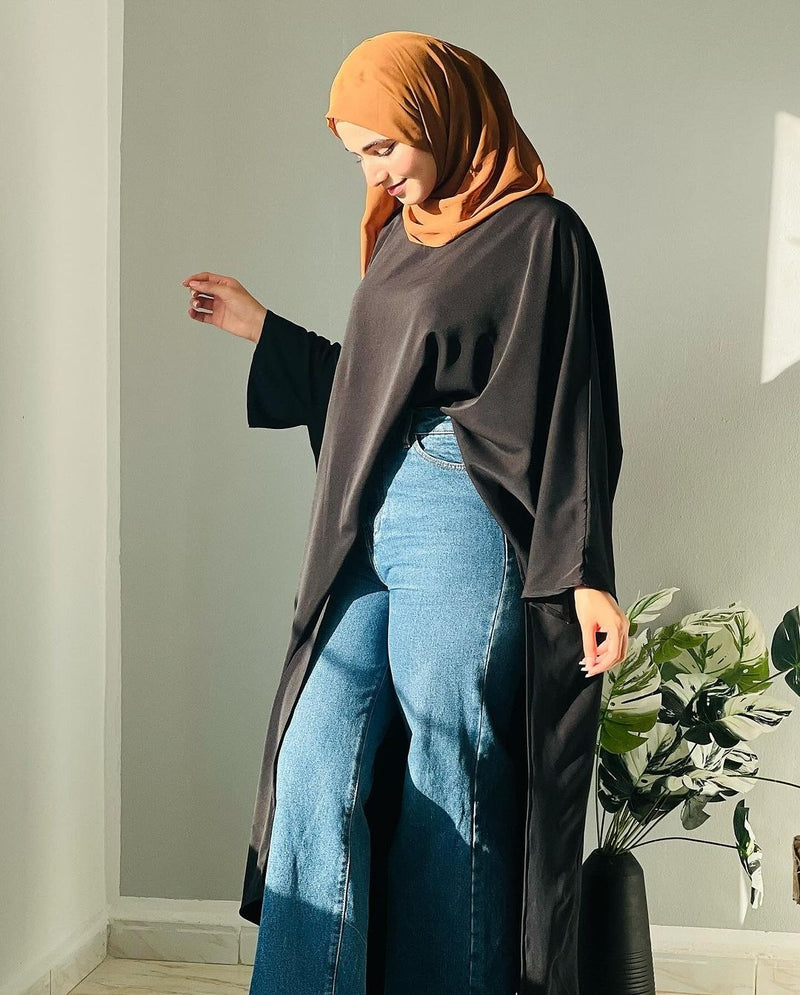 تونيك "كاسكيد" كريب فاخر بقصة درابيه انسيابية غير متماثلة - أزياء نسائية فاخرة ومحتشمة بالمغرب