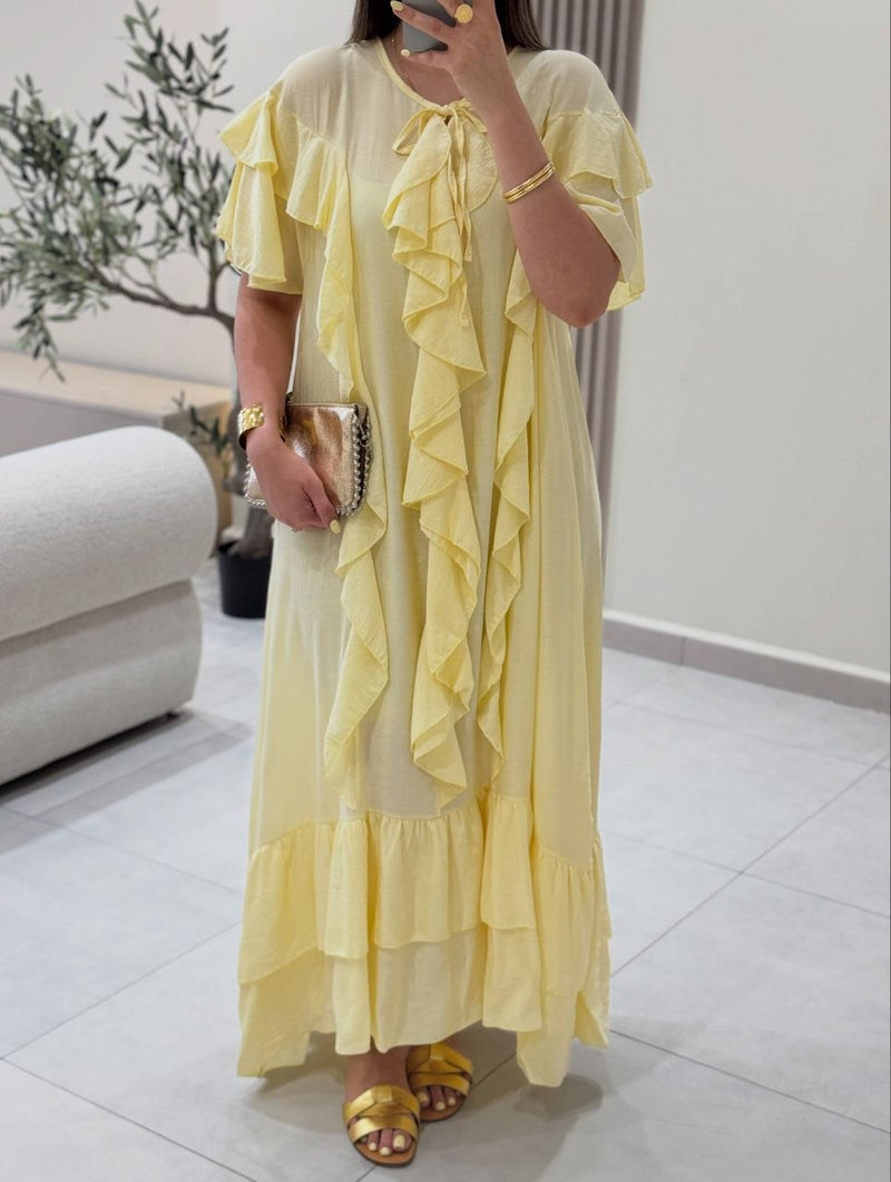 فستان ماكسي أنيق بكشكشة من الكريب المكرش yourswomanswear
