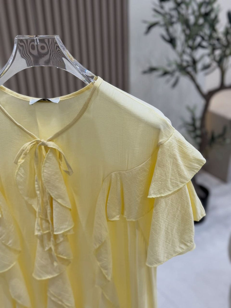 فستان ماكسي أنيق بكشكشة من الكريب المكرش yourswomanswear