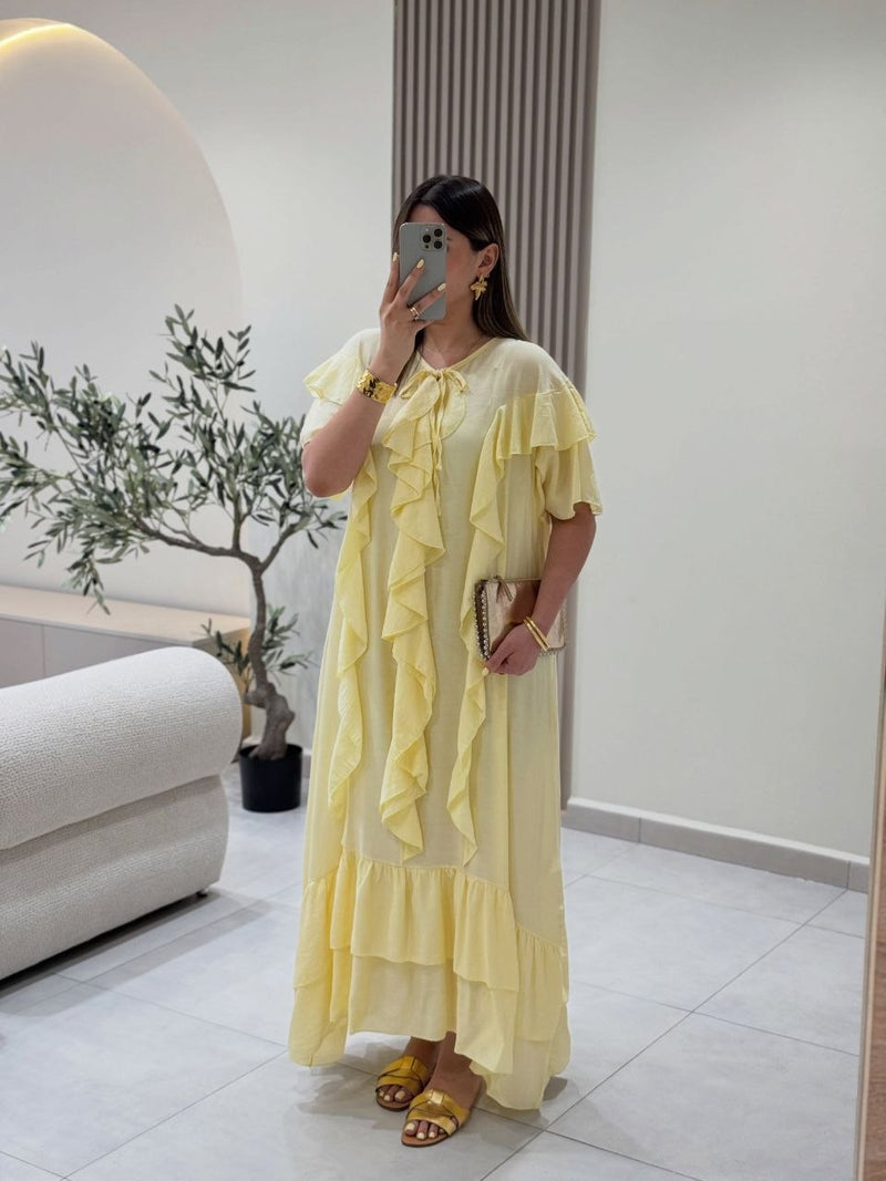 فستان ماكسي أنيق بكشكشة من الكريب المكرش yourswomanswear