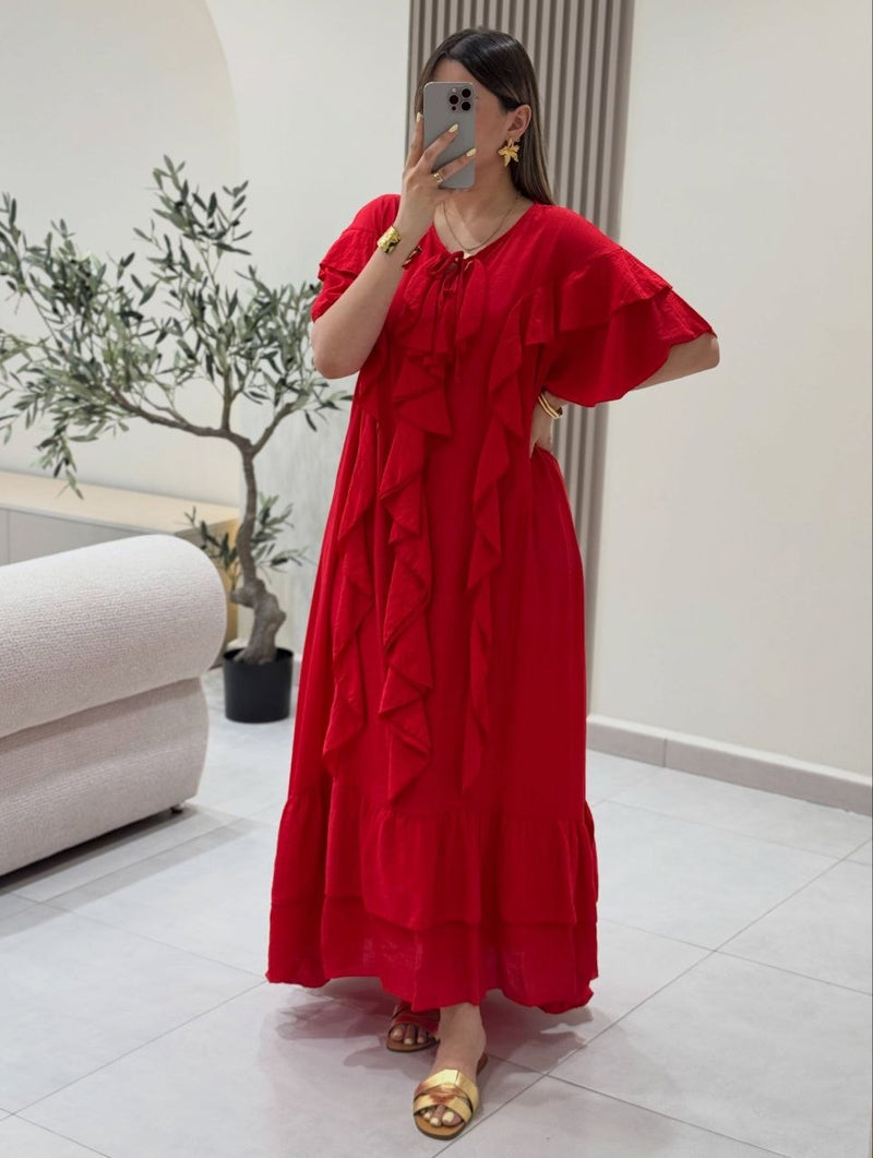 فستان ماكسي أنيق بكشكشة من الكريب المكرش yourswomanswear