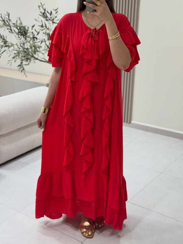 فستان ماكسي أنيق بكشكشة من الكريب المكرش yourswomanswear