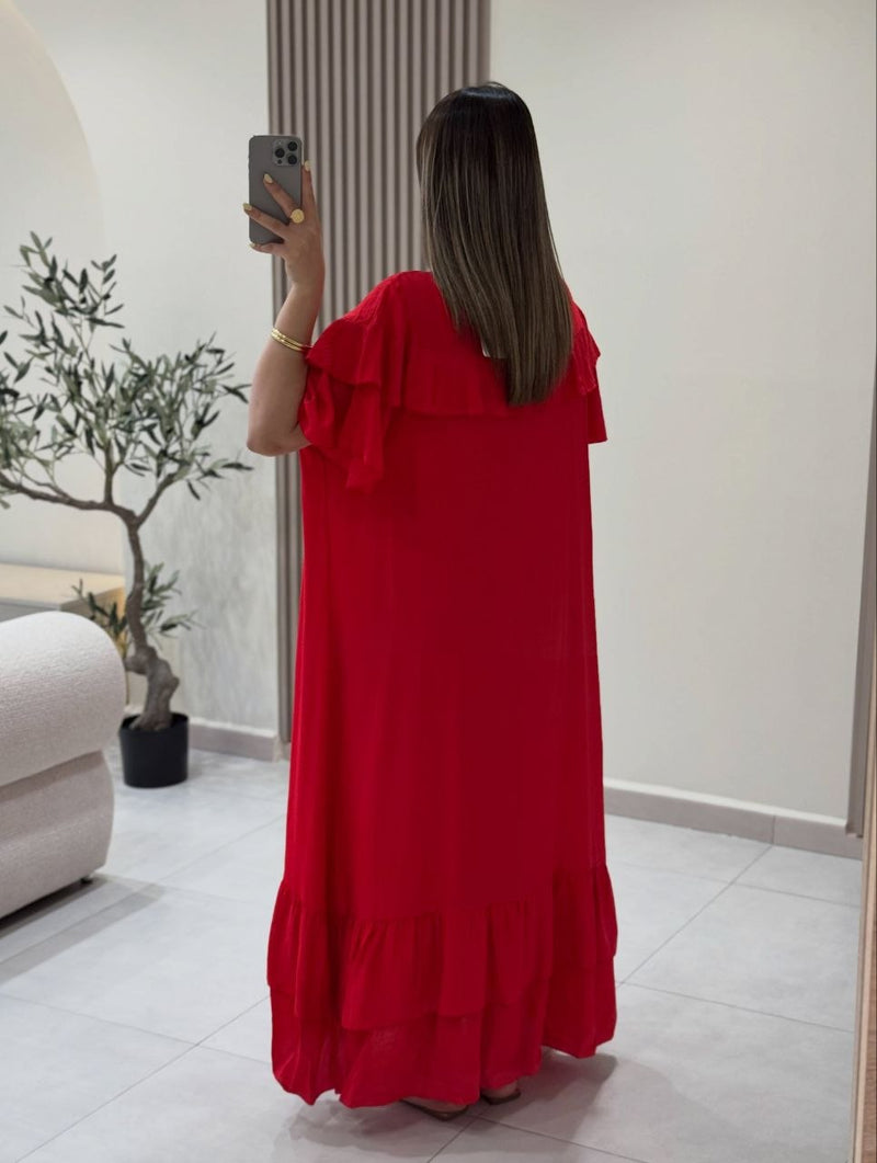 فستان ماكسي أنيق بكشكشة من الكريب المكرش yourswomanswear