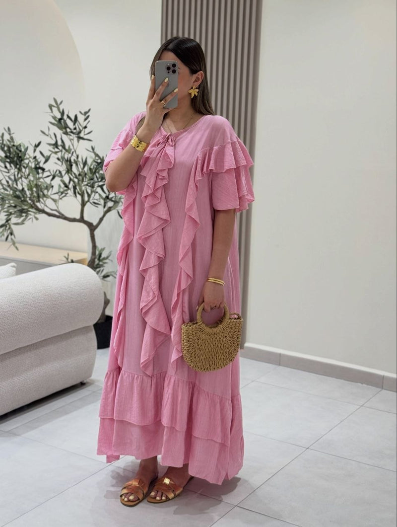 فستان ماكسي أنيق بكشكشة من الكريب المكرش yourswomanswear