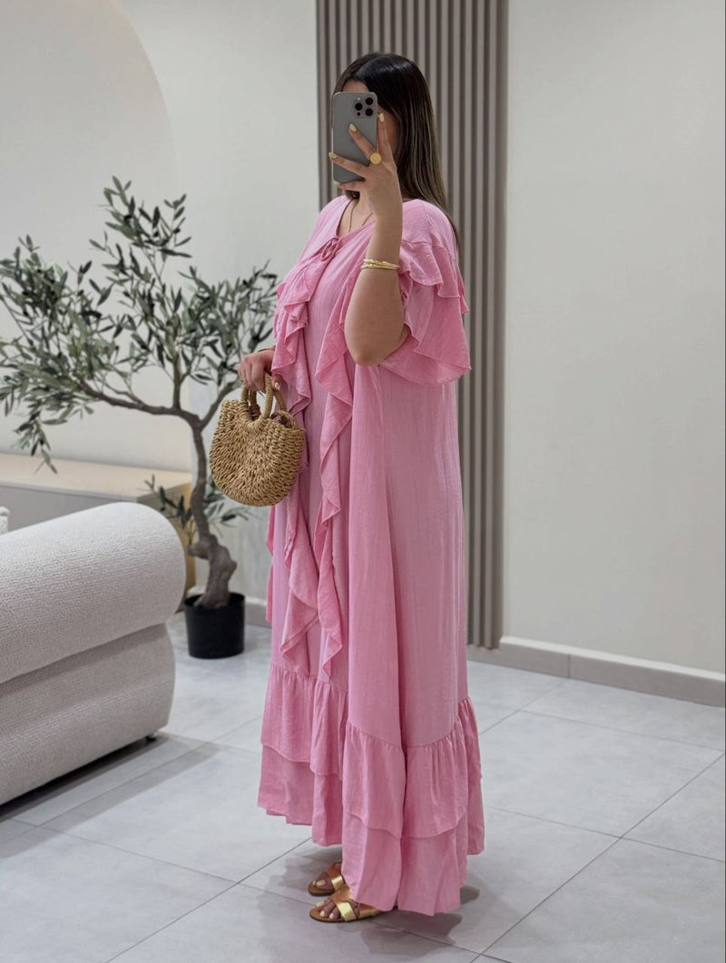 فستان ماكسي أنيق بكشكشة من الكريب المكرش yourswomanswear