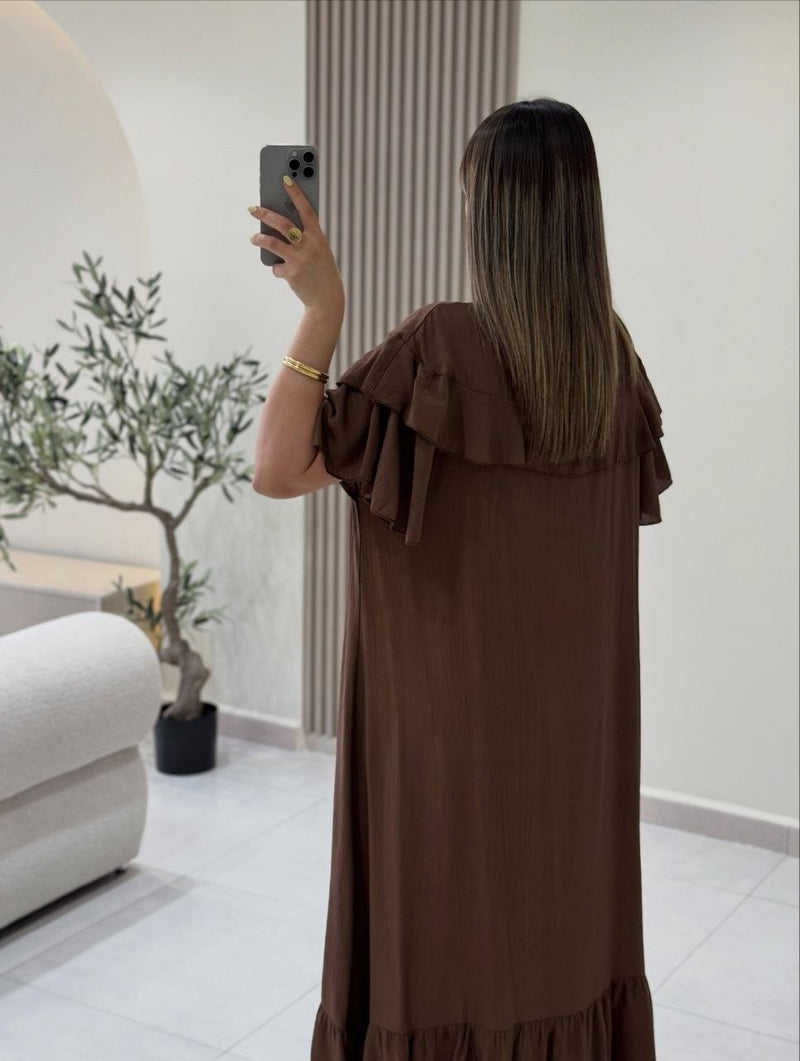 فستان ماكسي أنيق بكشكشة من الكريب المكرش yourswomanswear