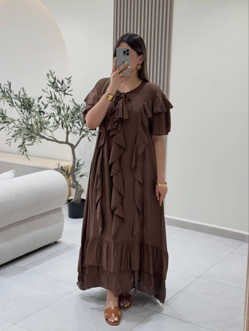 فستان ماكسي أنيق بكشكشة من الكريب المكرش yourswomanswear
