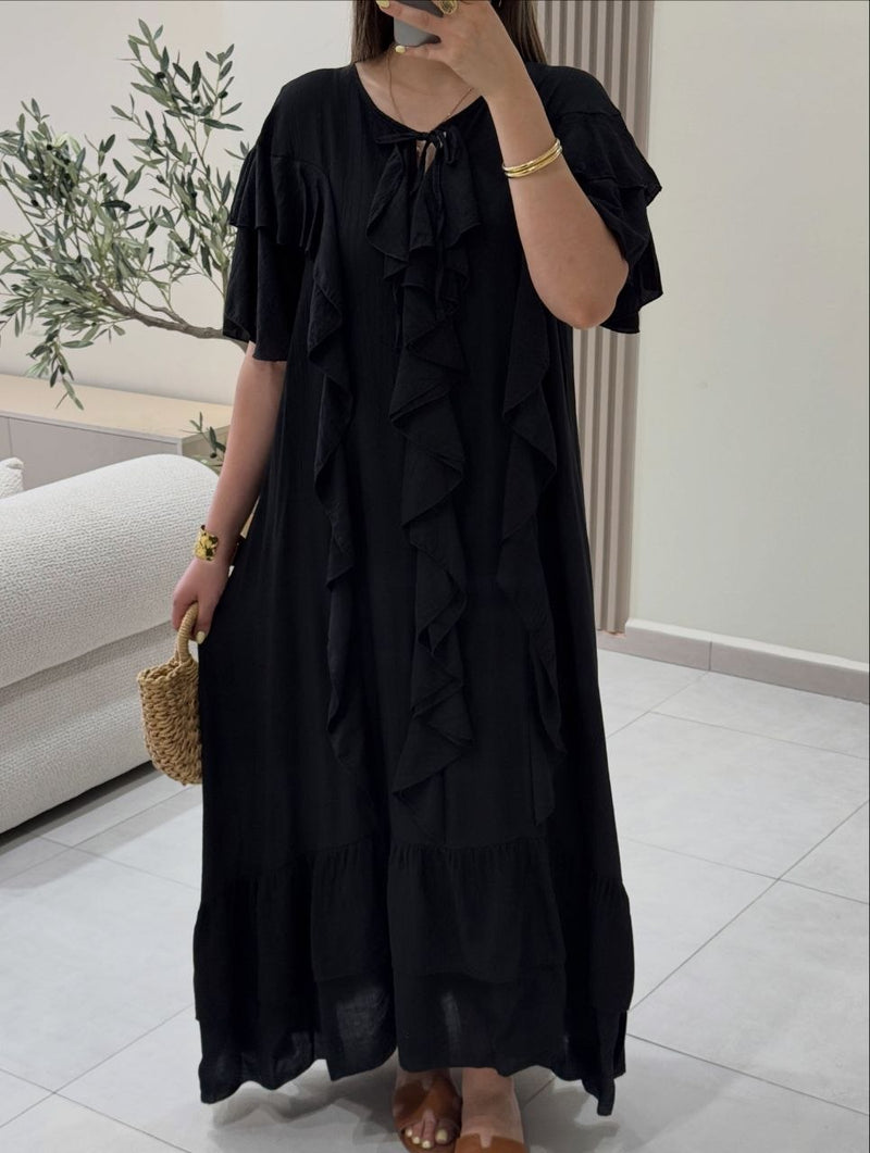 فستان ماكسي أنيق بكشكشة من الكريب المكرش yourswomanswear
