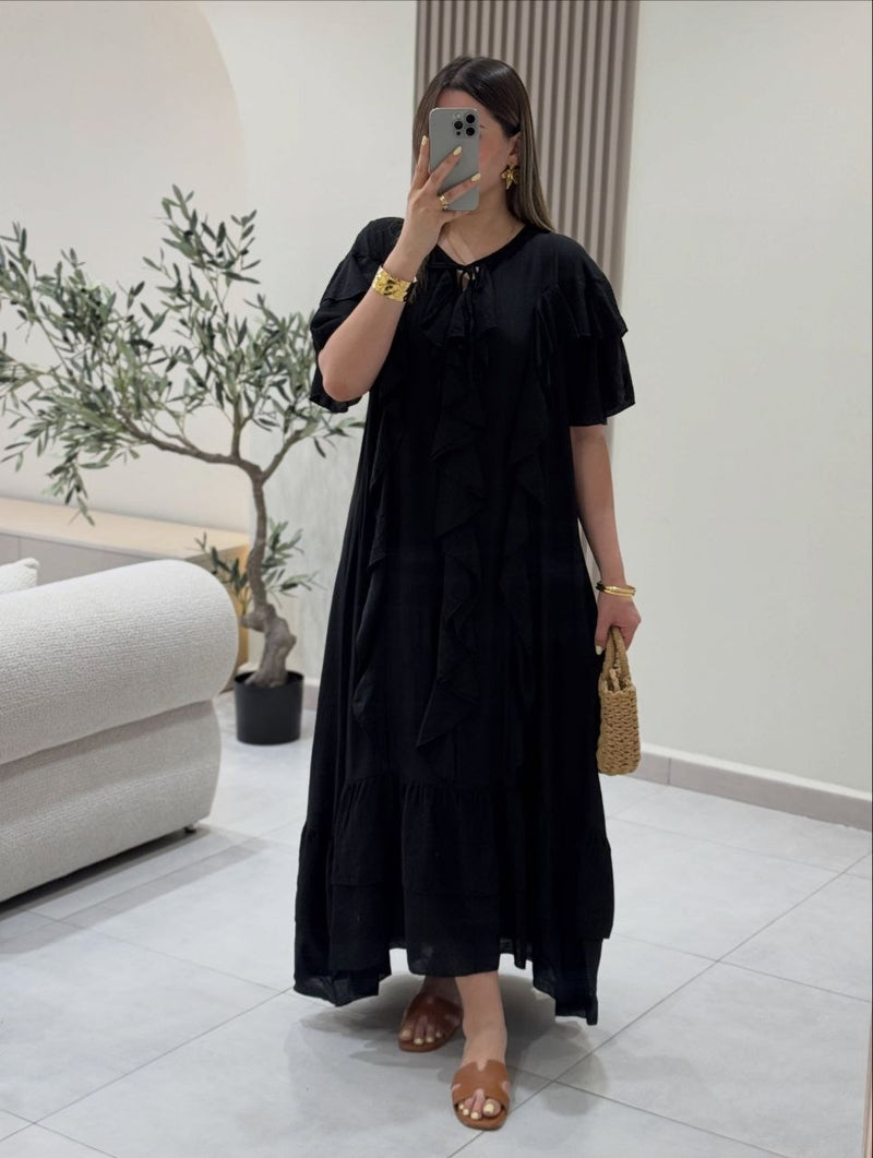 فستان ماكسي أنيق بكشكشة من الكريب المكرش yourswomanswear