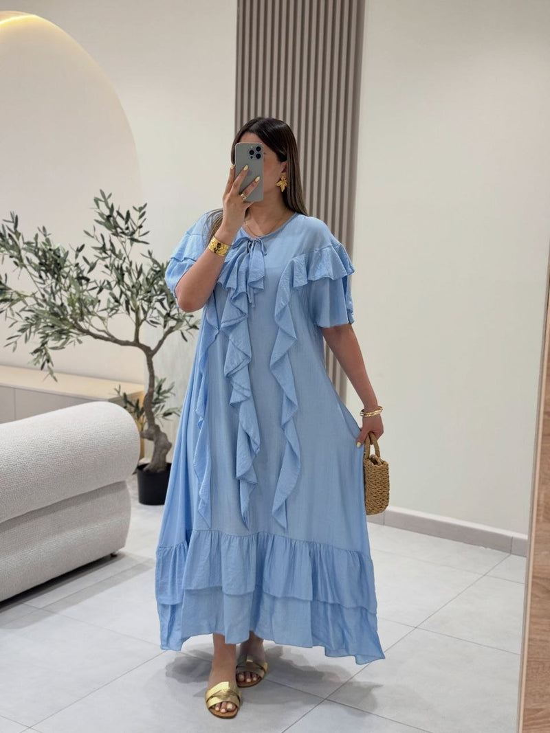 فستان ماكسي أنيق بكشكشة من الكريب المكرش yourswomanswear