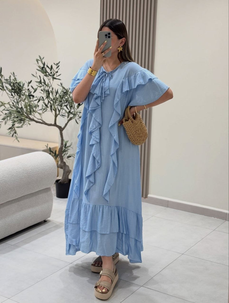 فستان ماكسي أنيق بكشكشة من الكريب المكرش yourswomanswear