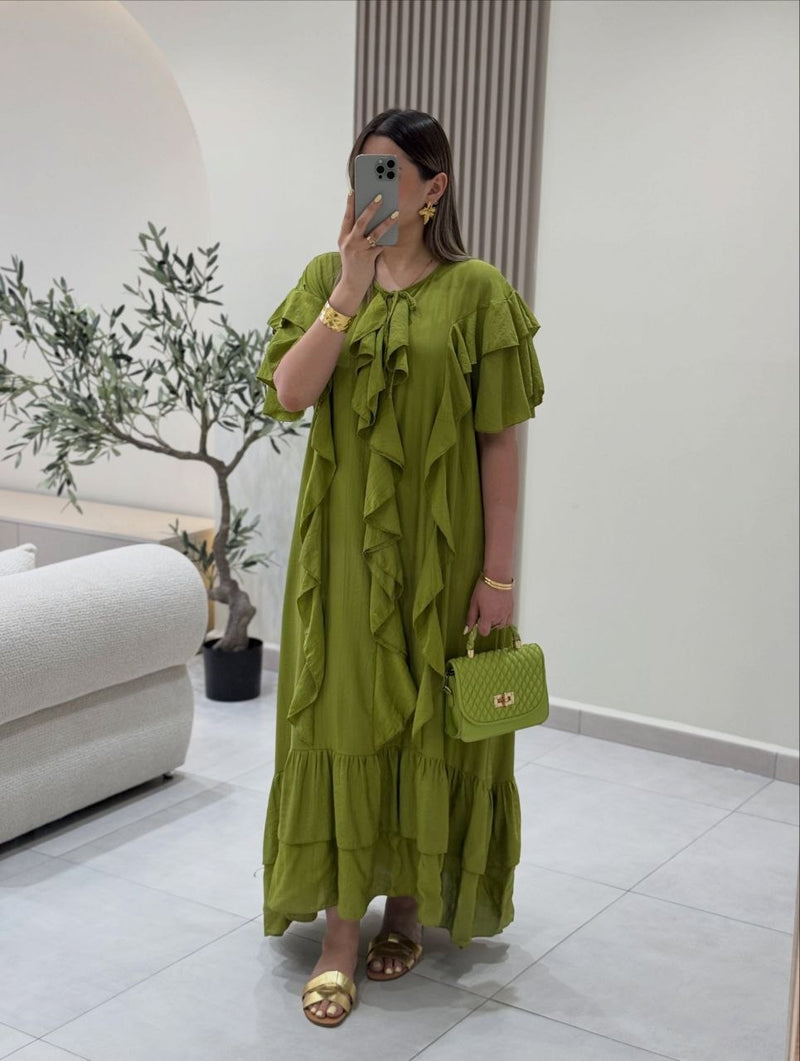 فستان ماكسي أنيق بكشكشة من الكريب المكرش yourswomanswear