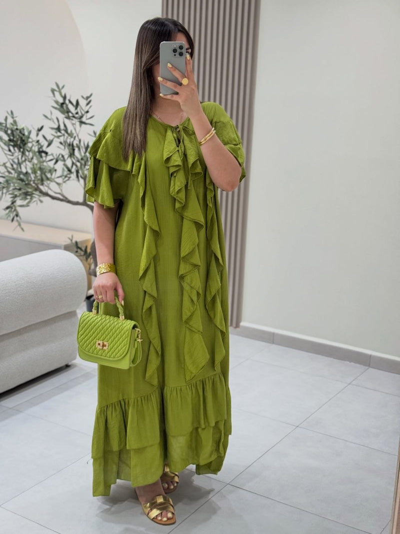 فستان ماكسي أنيق بكشكشة من الكريب المكرش yourswomanswear
